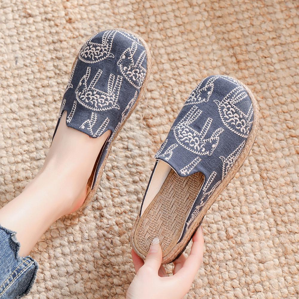 Spring 2021 Women's Linen Plaid Shoes - Breathable Sewing Line Mori Girl Style