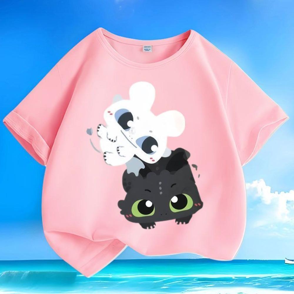 T-shirt Estiva Nuova con Stampa Dragon Trainer per Bambini, Stile Girocollo, Vestibilità Larga, Traspirante