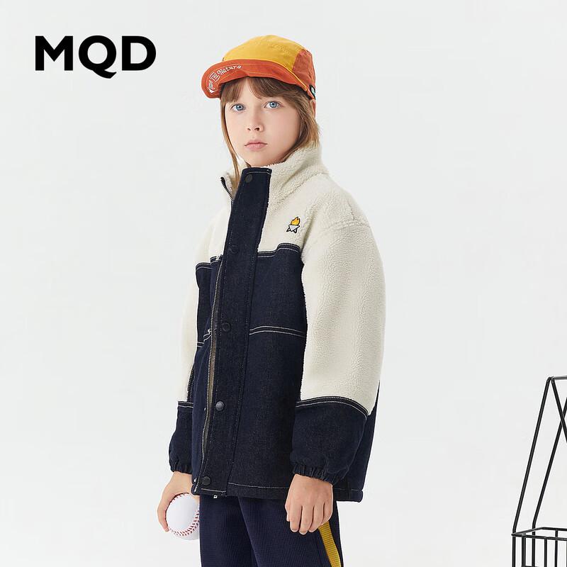 MQD Boys Denim Patchwork Faux Lamb Wool Stand Collar Jacket 160