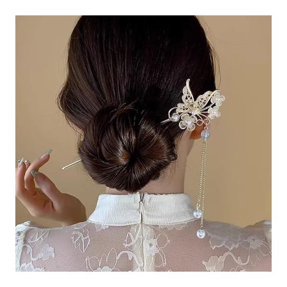 Kanzashi Hairpin, Single Prong Hair Stick, Hair Accessory, Japanese Traditional Wear, Butterfly, Tassel, Elegant, Classic, Everyday Wear, Kimono,