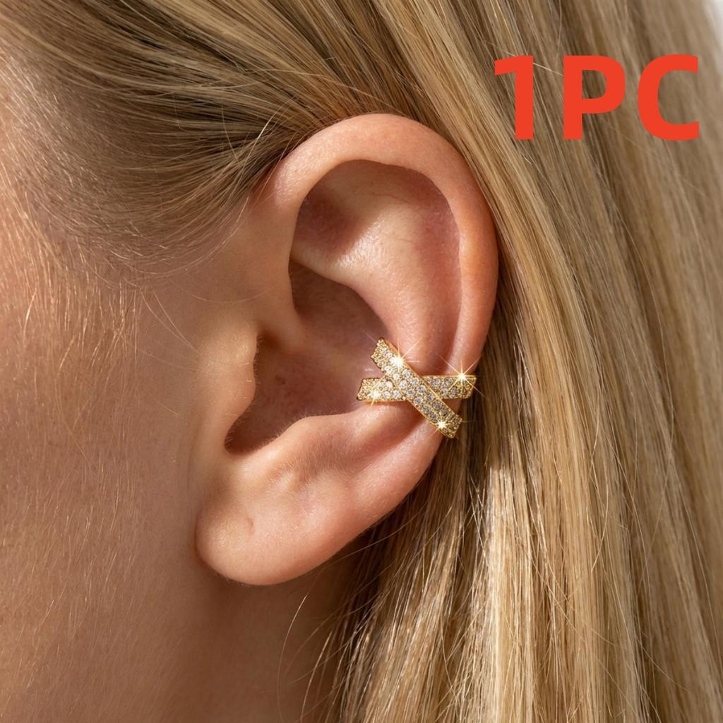 1PC Minimalist Inlaid CZ Zircon Cross Ear Cuff Clip Earrings For Women Men Trendy Dainty Geometric Ear Clips Versatile Jewelry