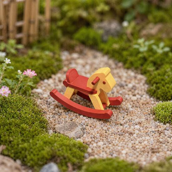 Dollhouse Miniature Ornament, Rocking Horse Exquisite Detailed Accessories, Small Realistic Appearance Furniture for Photo Props Micro Landscape