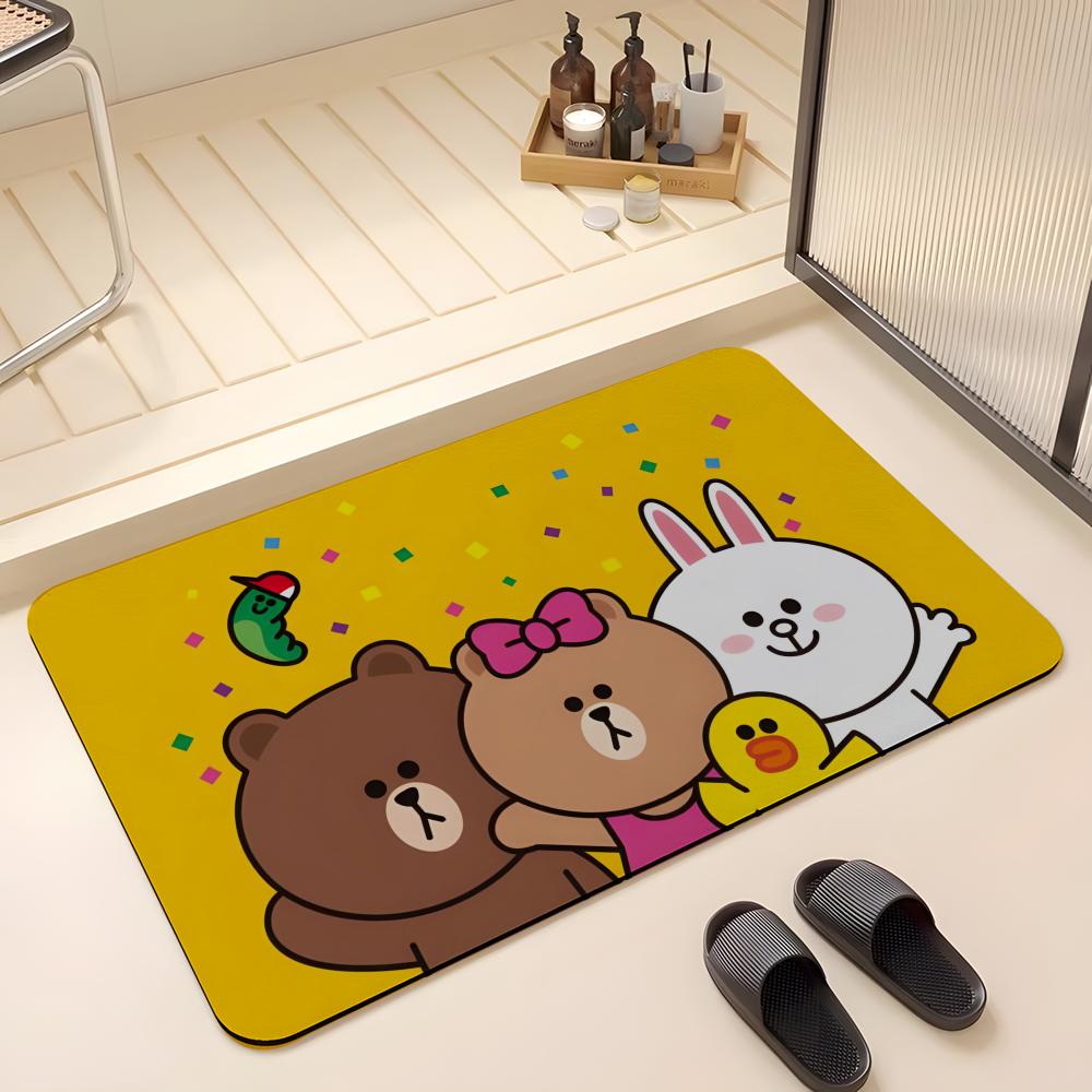 ANIME B-Brown Bear Floor Mat Absorbent Floor Mat Non-Slip Entrance Rug for Bathrooms Restrooms and Toilets