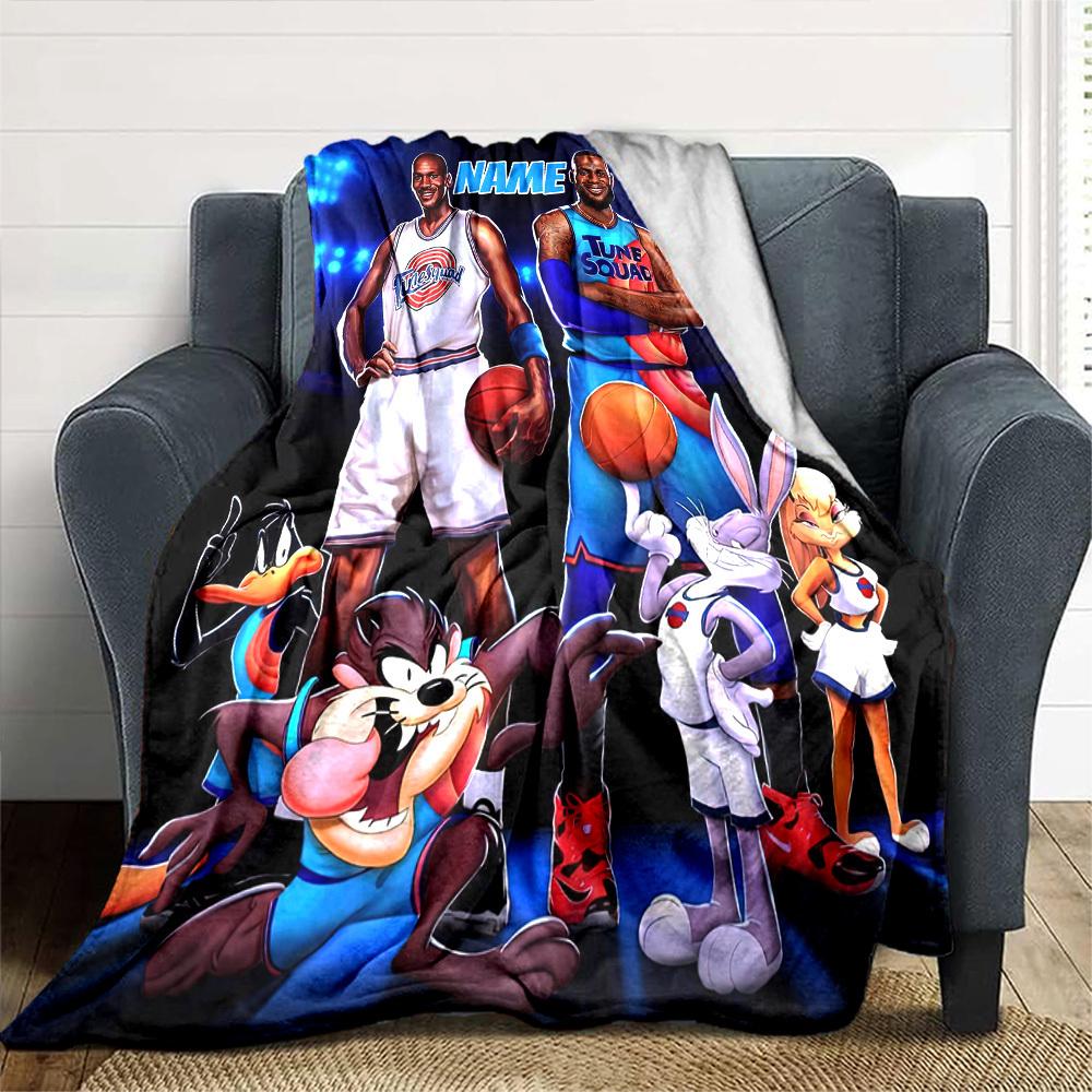 Tune Squad Basketball Legends Throw Customizable Blanket Customize Your Name Soft Cozy Great For Sofa Couch Office Bed Picnics Four Seasons