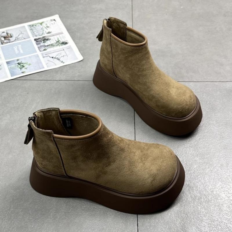 Flats Platform Suede Ankle Boots Winter Snow Plush Warm Cotton Shoes Mid Heels Fashion Boots Trend Goth Chelsea Botas Mujer