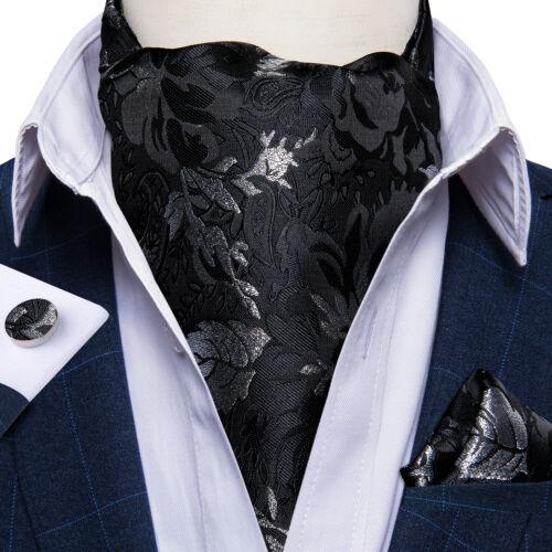 Mens Ascot Silk Cravat Blue Paisley Tie Handkerchief Cufflinks Set Formal Party