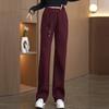 2025 New Style Women's Loose Red Angora Wide-Leg Pants - Popular Autumn/Winter Slimming Straight-Leg Design