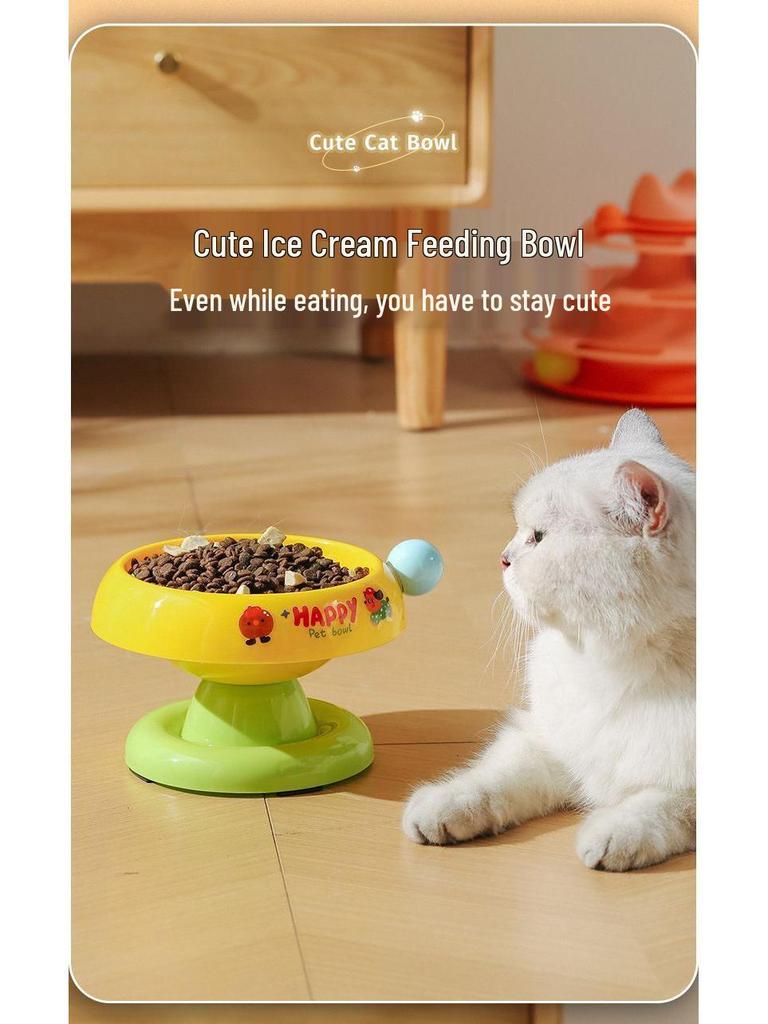 Anti-Blackening High-Leg Stainless Steel Cat Bowl - Non-Slip, Colorful Design