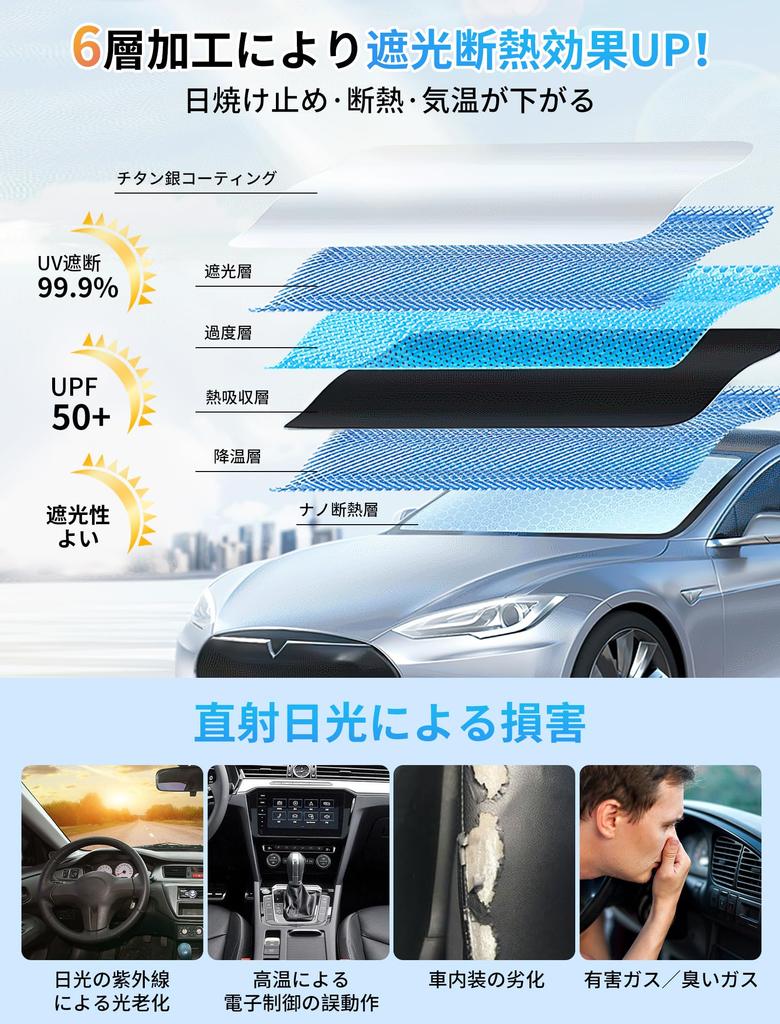 Gohill Car Sunshade Improved 10 Reinforced Flexible Center Perfect Foldable Front Sunshade for Light Heat UV Easy Installation Through Rearview Mirror