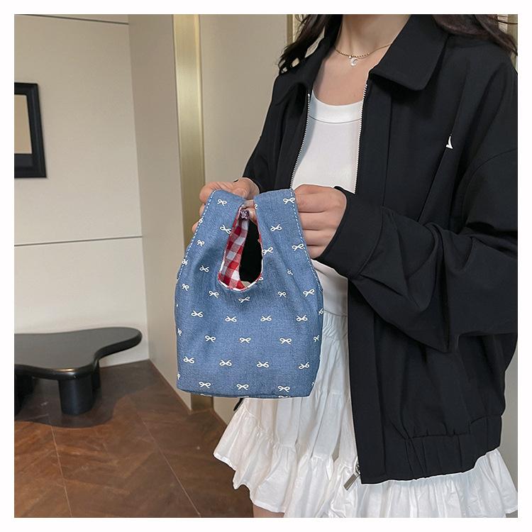 Bucket bag women's fashion plaid storage going out shoulder handbag light casual canvas women's bag