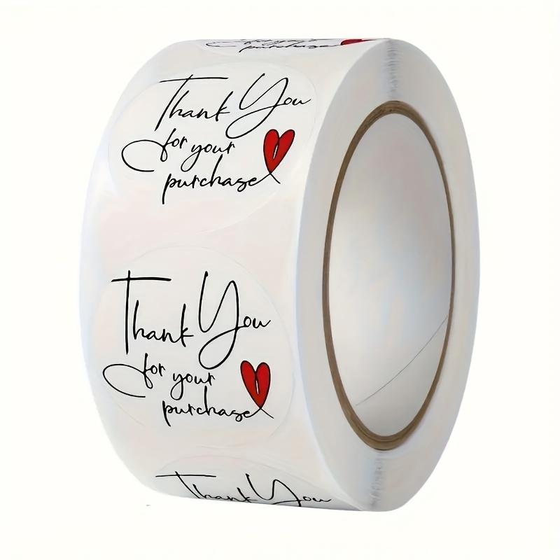 

Elegant White Thank You Stickers with Heart Design - Decorative Round Gift Labels, Cute & Fun Handwritten Font for Scrapbooking, Journals
