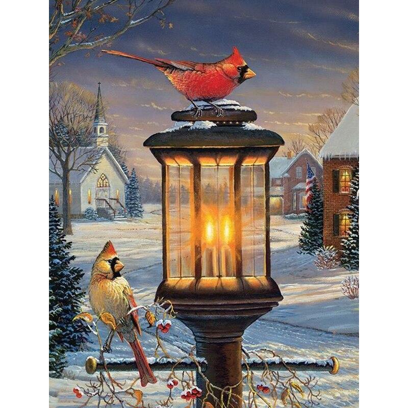 Pictură cu diamant 5D DIY Lampă stradală Broderie cu diamante Scenă de zăpadă Cusatura de cruce Burghiu rotund complet Artizanat Decor cadou
