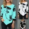 Irregular Women Floral Blouse Tee Ladies Long Sleeve Casual Loose Tshirt S5xl