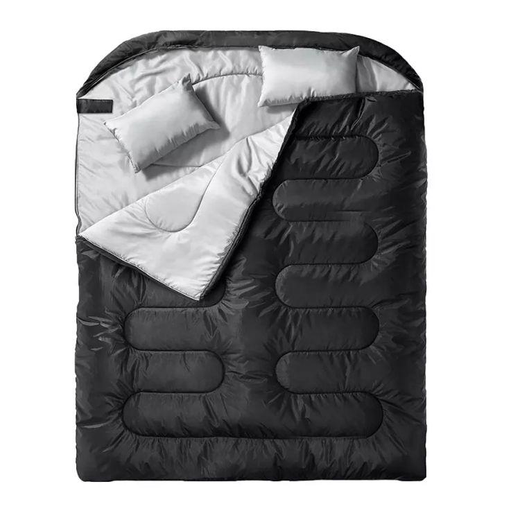 

Оптовая продажа, открытый водонепроницаемый двойной спальный мешок для взрослых, легкий спальный мешок на 2 человека с 2 подушками для кемпинга