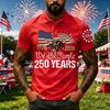 Men's Short Sleeve Polo Shirt with 250 Years Commemorative Print Casual Button Down Top for Everyday Wear