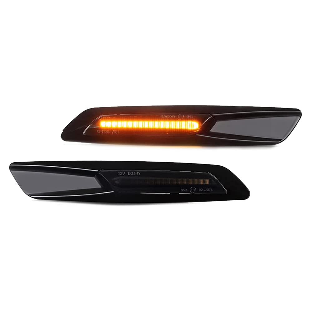 2pcs Led Dynamic Fender Side Marker Lamp Sequential Turn Signal Light Black Lens Yellow