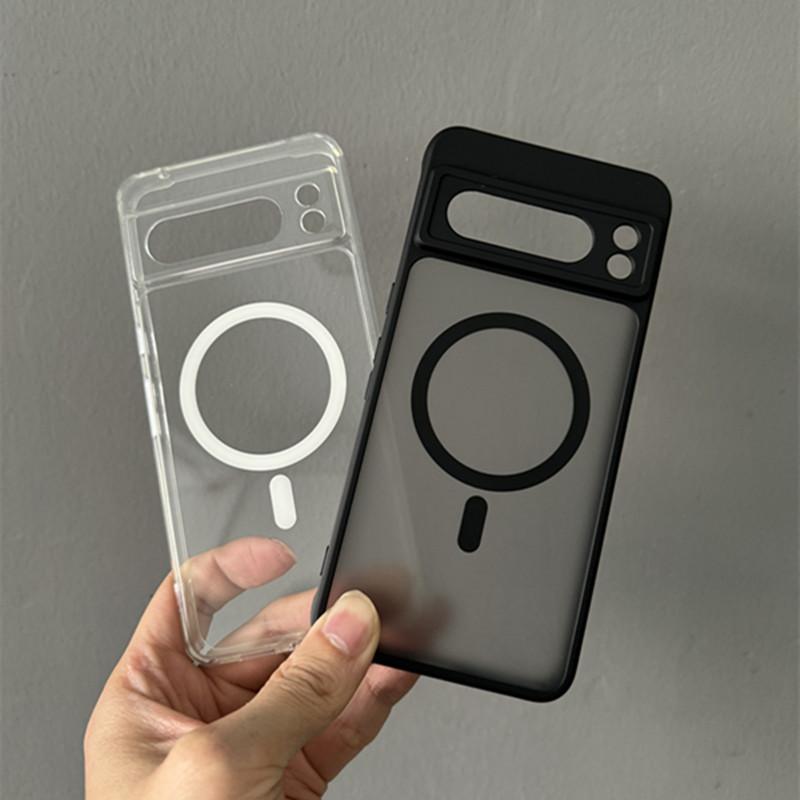 Transparant Schokbestendig PC+TPU Magsafe Hoesje Voor Google Pixel 9 Pro XL 8 Pro 8a Mat Magnetisch Draadloos Opladen Telefoonhoes