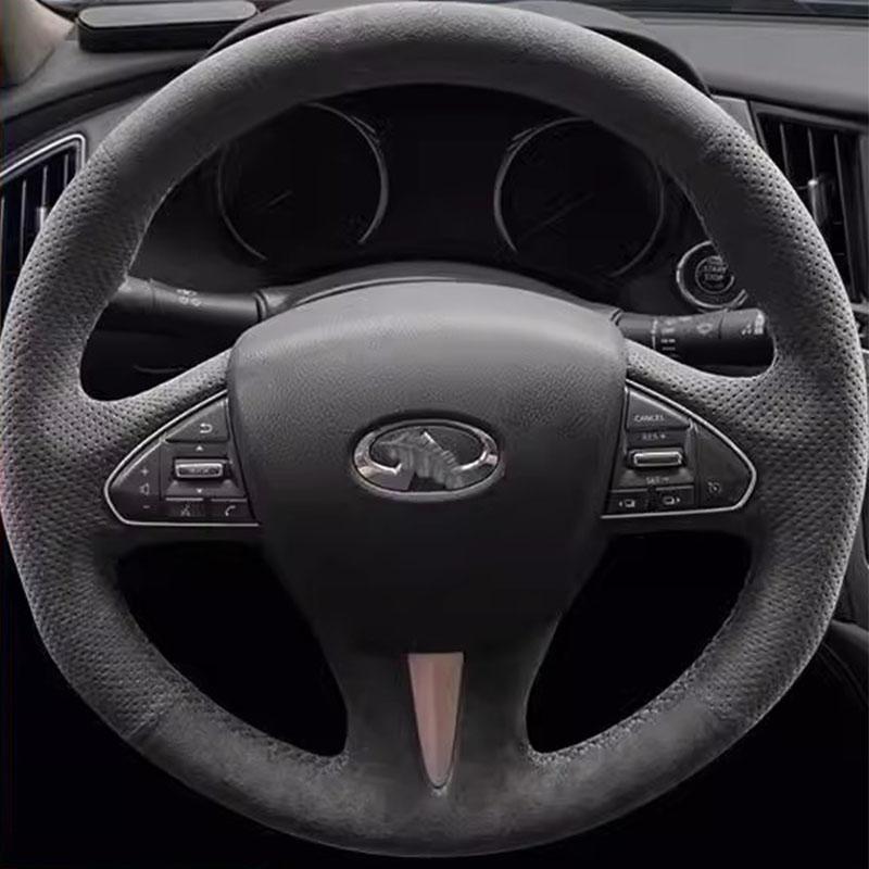 Ręcznie szyta antypoślizgowa osłona kierownicy samochodowej z zamszu do Infiniti Q50 2013-2017 QX50 2015-2017 Części samochodowe