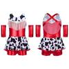Girls Cowgirl Costume for Cosplay Party Metallic Gloss Cross Back Straps Fringed Dress with Built-in Shorts