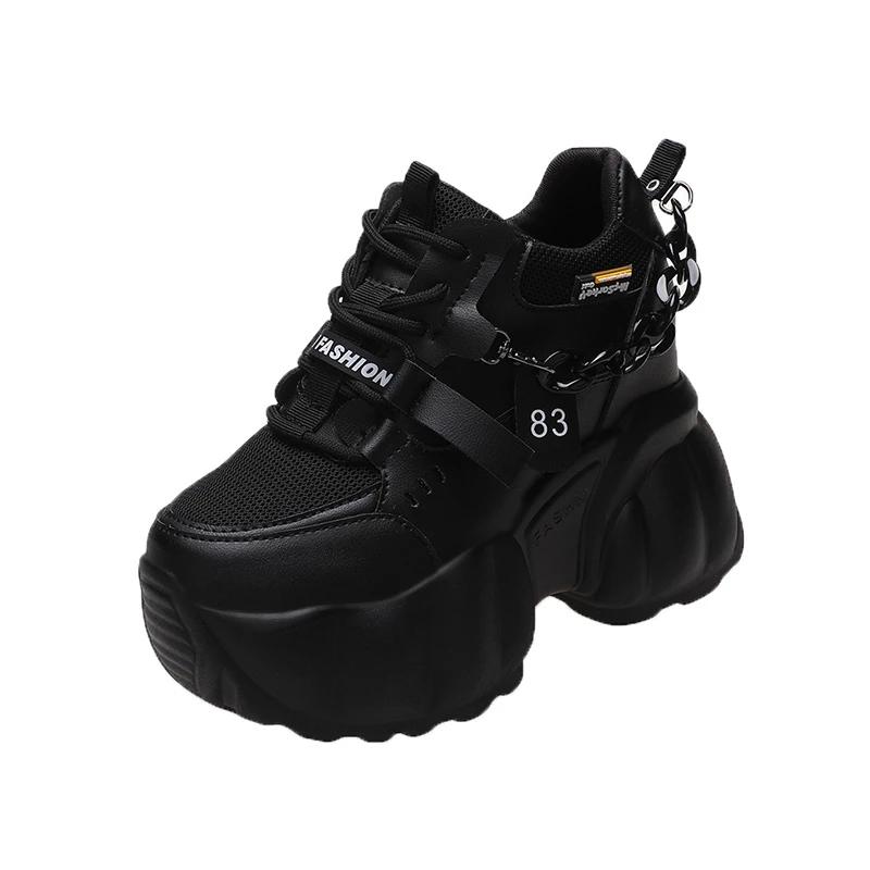 Autumn Spring Woman Platform Shoes Wedge Heel 10CM Casual Shoes Height Increasing White Black Sneakers Women Leather Shoes New