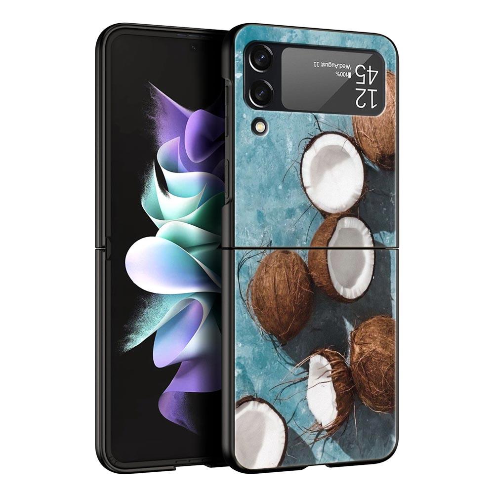 Phone Case for Samsung Galaxy Z Flip 3 4 5 6 7 Folding Black Shell For Samsung Z Flip4 Flip5 PC Hard Cover Summer Coconut
