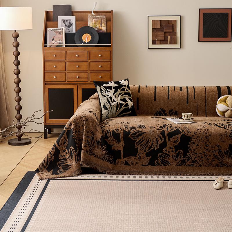 Hochwertiges Retro-Sofa-Handtuch mit Blumendruck, multifunktionale weiche Kniedecke für Büro und Zuhause, Sofaüberwurf im europäischen Stil zur vollständigen Abdeckung