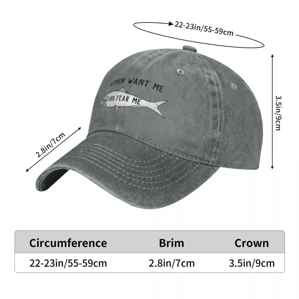 Baseball Cap Fish Fear Me Fishing Merch Men Women Vintage Distressed Denim  Cap