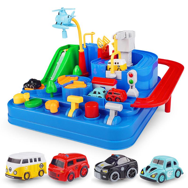 Car Adventure Breakout Train: Educational Inertial Toy Car with Macaron Color Tracks and Parking Lot