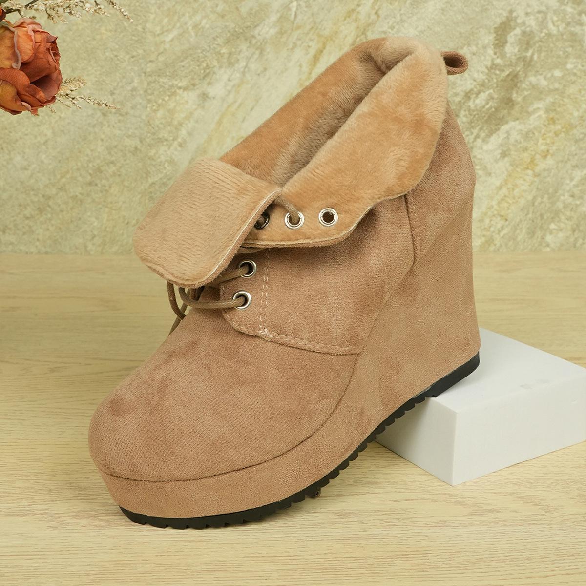 

Европейские и американские замшевые ботильоны большого размера на шнуровке и клиновидном каблуке, женские зимние бархатные теплые ботинки-мартин на клиновидном каблуке 43 верблюд