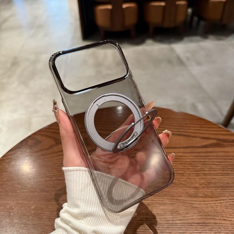 Clear Magnetic Phone Case With Rotating Stand IPhone 18 Pro Max Anti-Yellowing Hard PC Cover