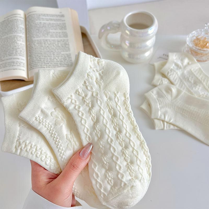 5/10 Pairs Women White Striped Short Socks Fashionable Lolita Jk Style Soft Comfortable Sweat Absorbing Breathable Casual Socks