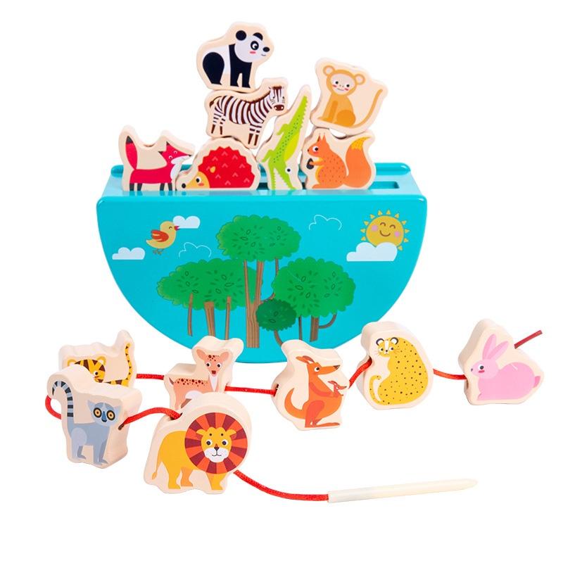 Animal Balance Building Blocks For Toddlers Wooden Bead Stringing Toy