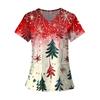 Women's Fashion Printed Short Sleeve V Neck Pattern Tops Pocket Working T-shirts