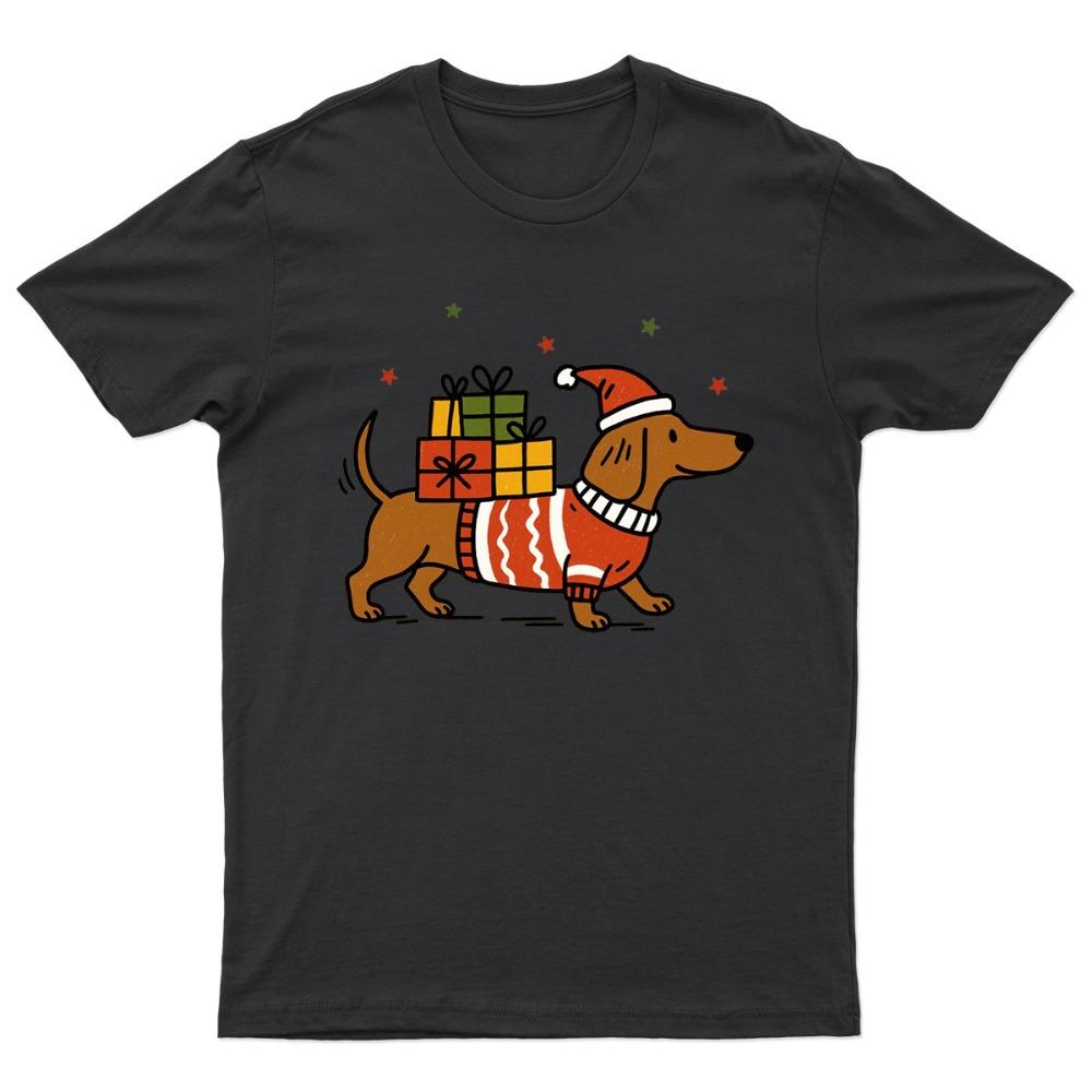 Christmas Dachshund Dog Tshirt Funny Xmas Holiday Short Sleeve Unisex Retro Harajuku Streetwear Tops