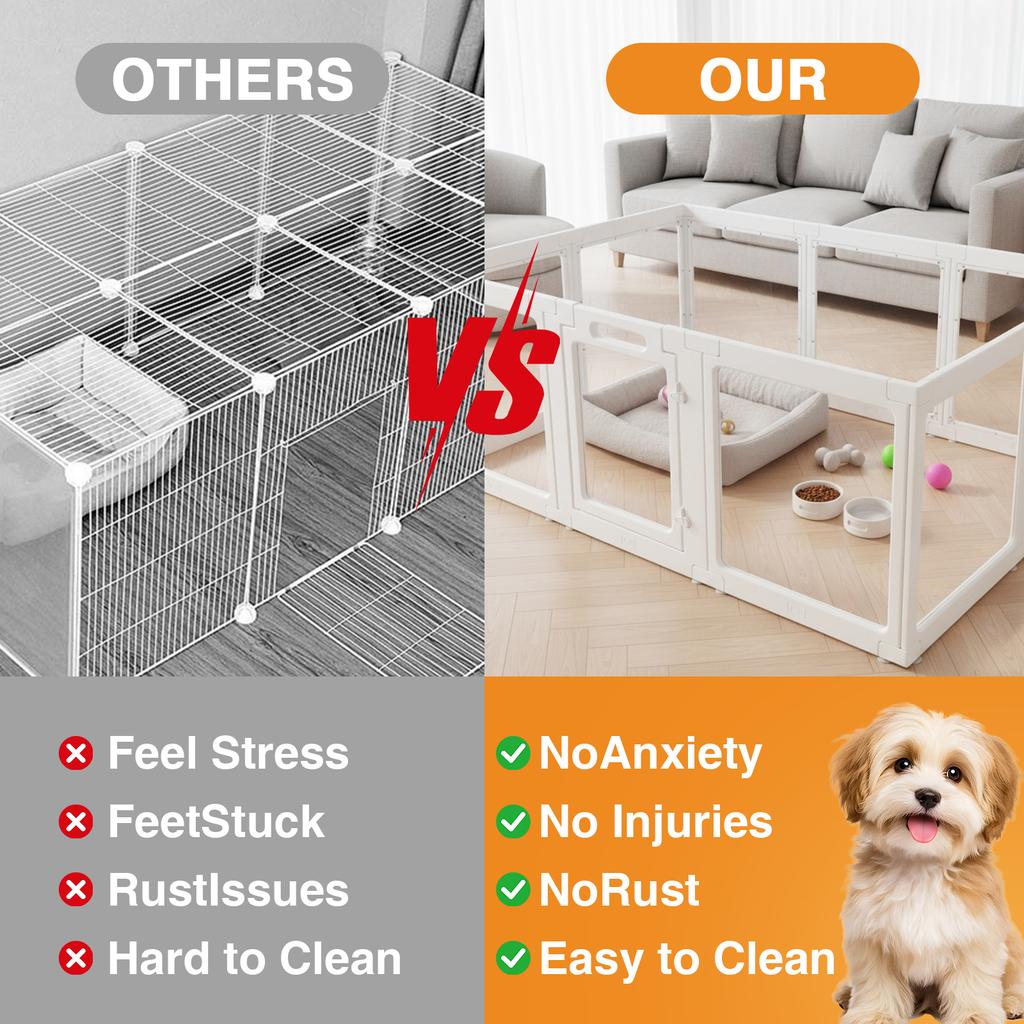10/12pcs Clear Acrylic Plastic Pet Fence Easy Assemble Adjustable with Door Kennel Cage Enclosure Ideal for Small To Medium Dog