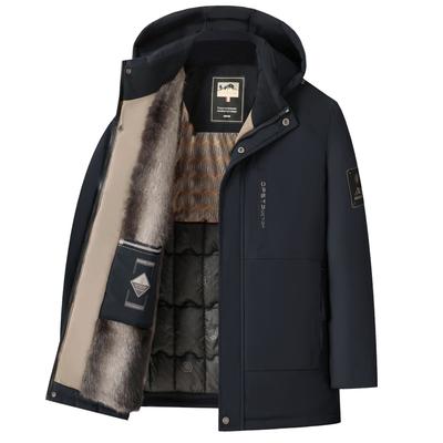 Fleece Warm Cotton-padded Jacket, Middle-aged Dad's Coat, Men's Mid-length Style, and Thickened Winter Cotton-padded Jacket