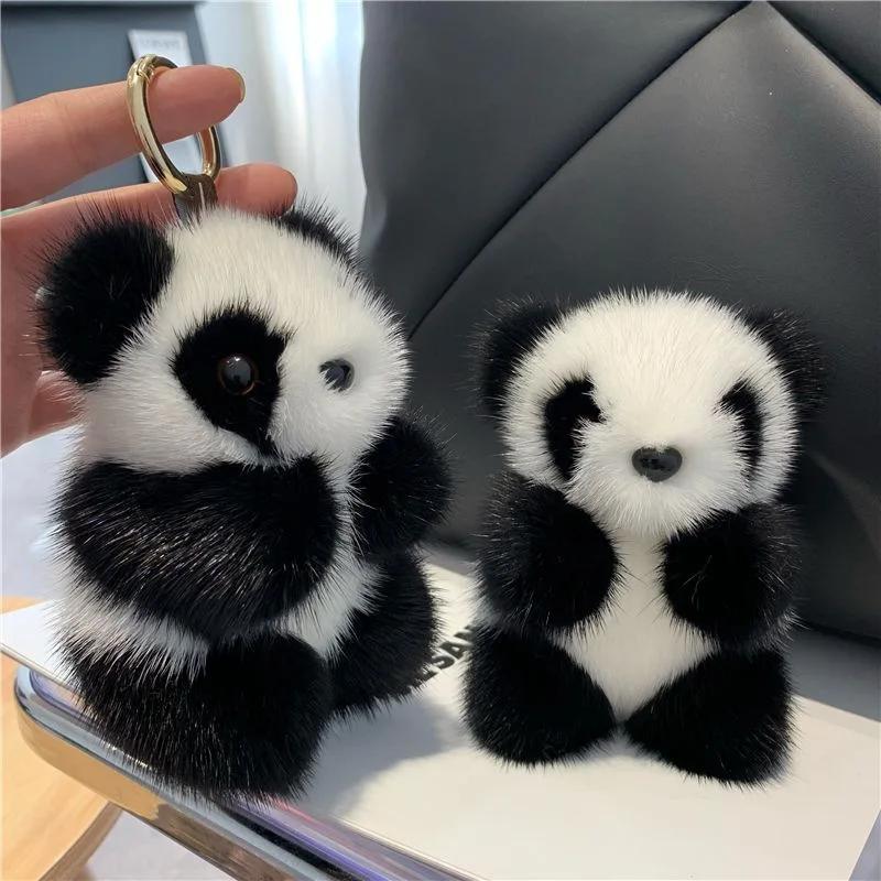 Cute Fluffy Panda Car Keychain Ring Plush Pompon Panda Trinket Key Chain Charm Cute Key Ring On Bag Car Key Pendant Jewelry Gift