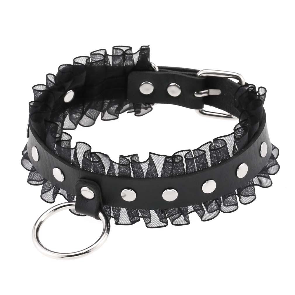 Black Leather Collar Lace Punk Choker Necklace Goth Cosplay Jewelry  Aesthetic Gothic Accessories