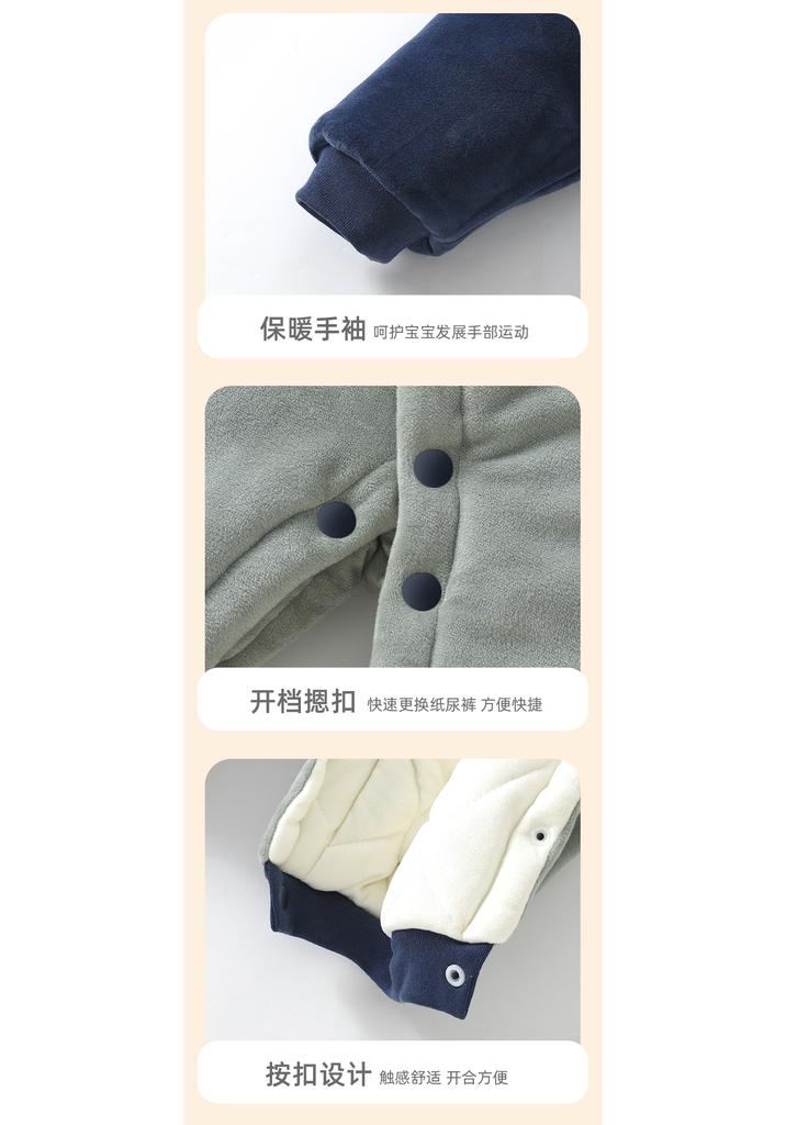 Baby Jumpsuit Autumn and Winter New Three-Layer Cotton Padded Warm Long-Sleeved Shirt, Cute and Thick Hooded Cotton Jacket for Babies