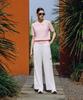 OBER GOLF Airy Stripe Collar Knit (Pink)