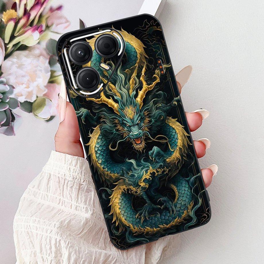 Black Silicone Cover For Tecno Pova 7 4G 5G / Pova 7 Pro Pova7 Ultra Neo Funda Cat Flower Dragon Design Bumper Soft Capa