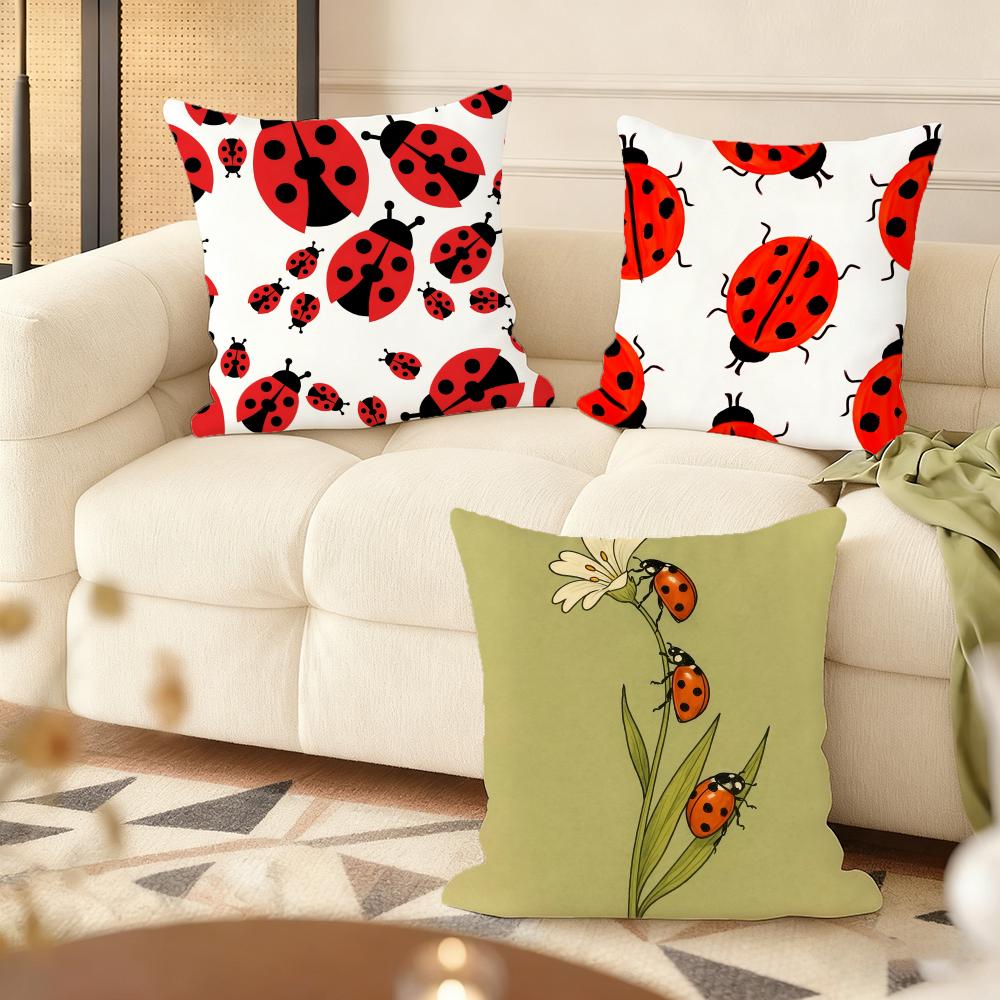 Cute Cartoon Ladybug Cushion Cover Silky Short Plush Sofa Pillow Cover Hidden Zipper Soft Dustproof Case For Home Decor