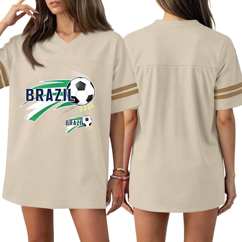 Women's Casual & Stylish V-Neck Sports — Print Short-Sleeve Athletic T-Shirt Top