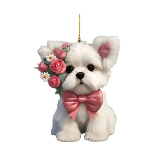 Cute Cat Dog Rose Pendants 2D Acrylic Keychain Novel Pet Themed Charm for Car Mirror Bag Home Festive Decoration