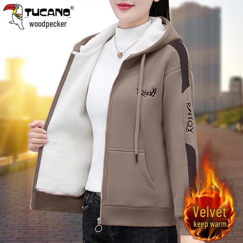 Woodpecker Women's Fleece-Lined Hooded Embroidered Coat: Autumn/Winter 2025 Fashion