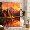 Lakeside Cabin Shower Curtain 180X180Cm – Rustic Wooden House With Snowy Peaks, Cozy Nature Bathroom Decor, 12 Hooks