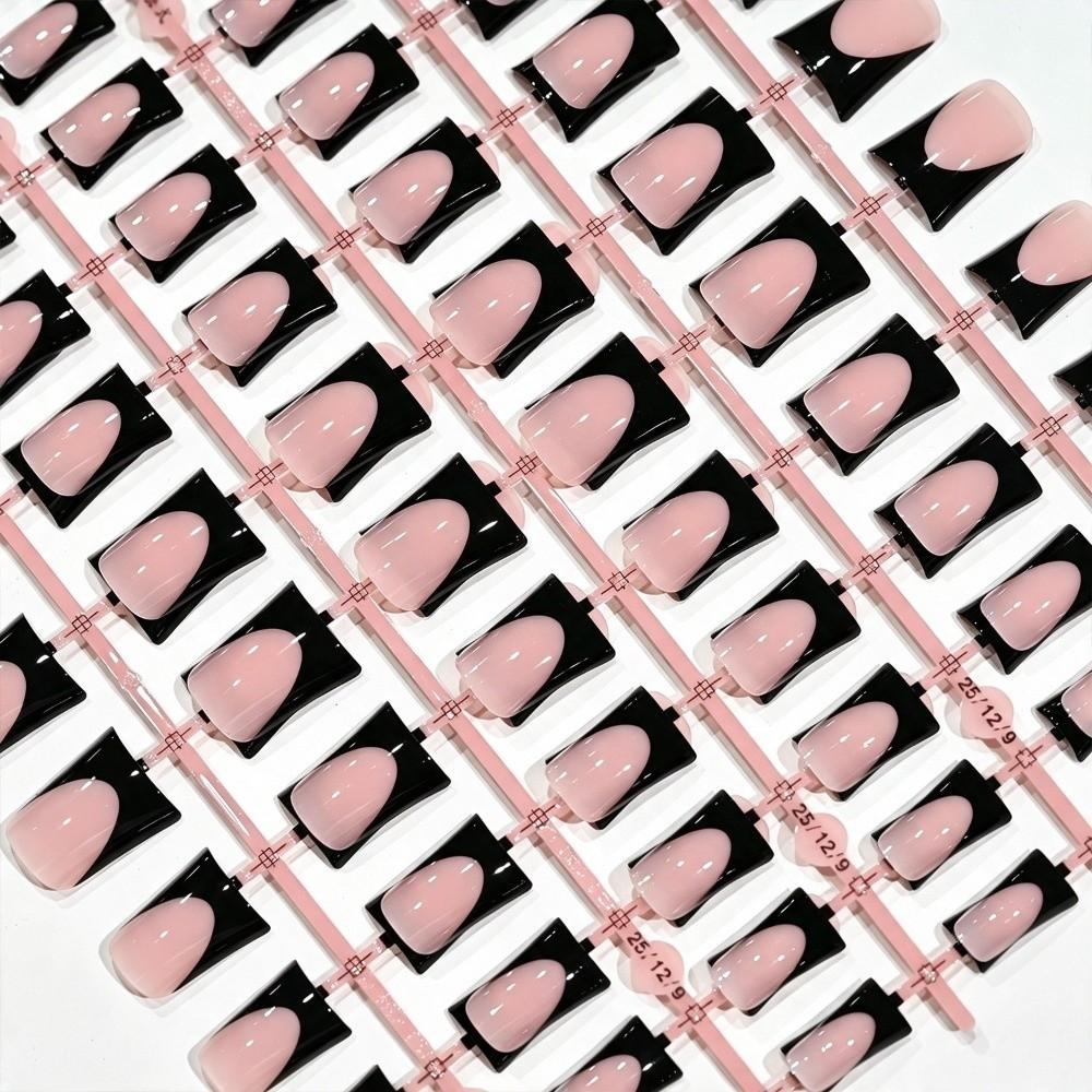 120 Pieces Glossy Black Duck Press On Nails Nude Medium French Tip Nails For Nail Art