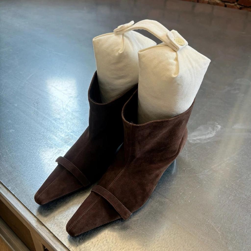 Leather Niche Maillard High-heeled Short Boots Women's 2025 New Autumn and Winter Wide Tube Small Square Head Medium Tube Boots Martin Boots