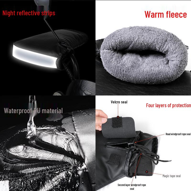 Winter Warm Waterproof Electric Vehicle Handlebar Cover Gloves - Cold-Proof, Windproof, Thickened Handguards for Motorcycles and Tricycles