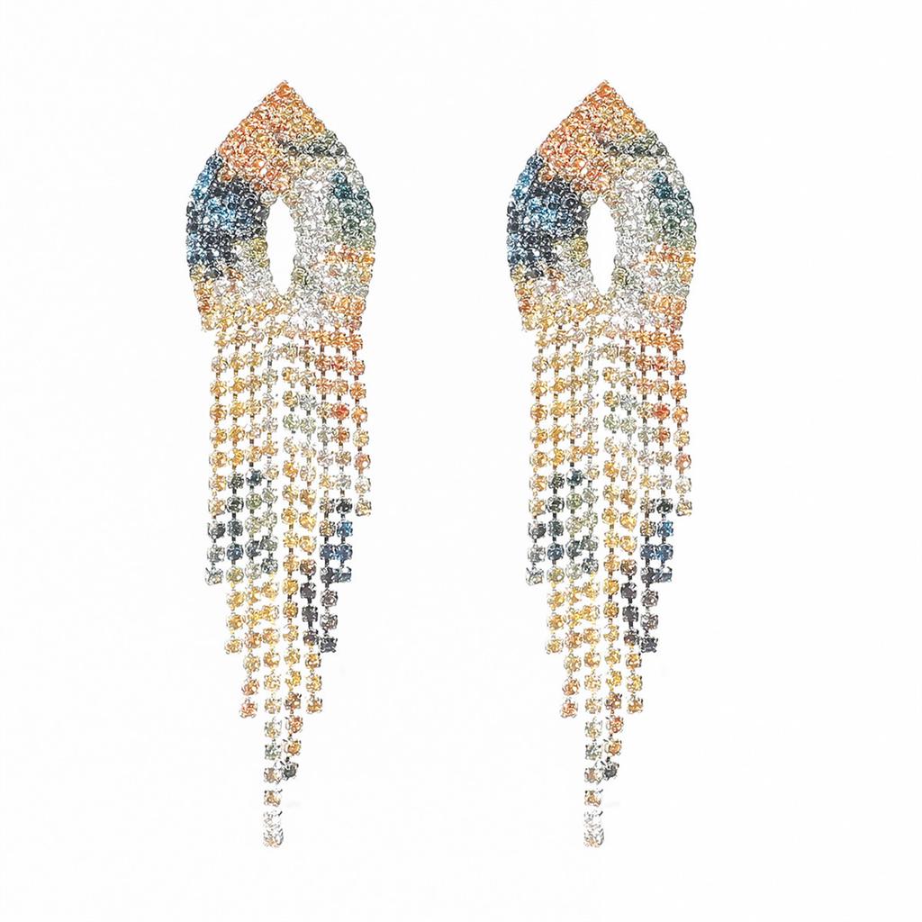 Temperament Color Shiny Rhinestone Long Earrings